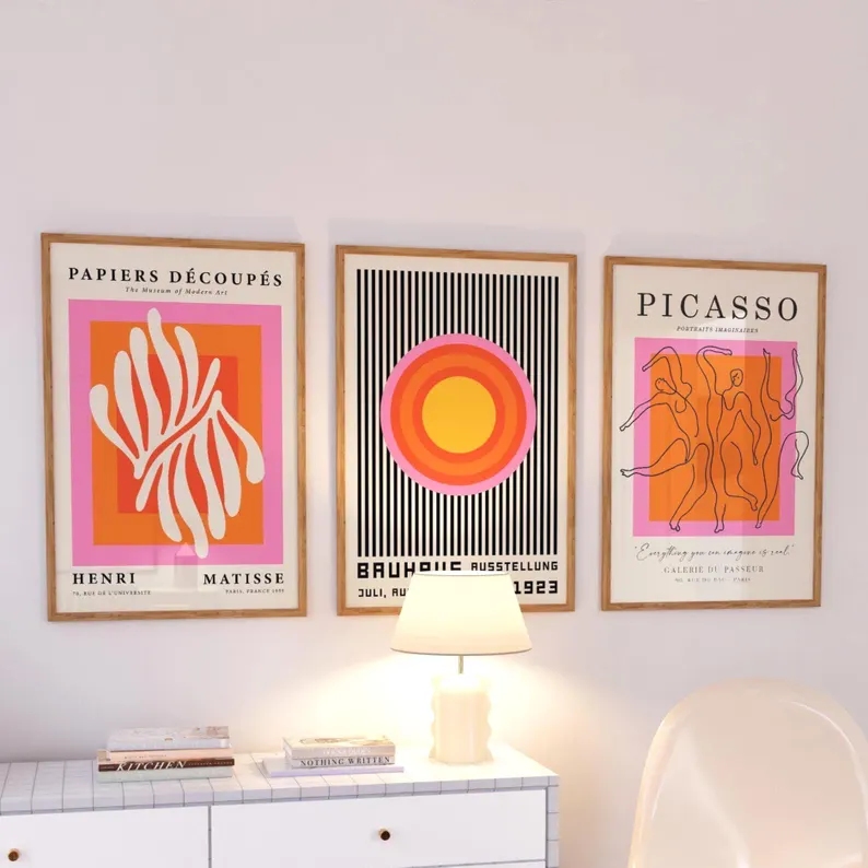 Home Decor Theme - 3pcs현대 오렌지 바우하우스와 피카소 벽 아트