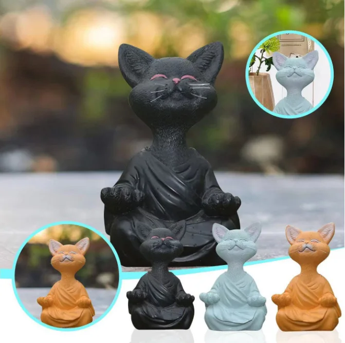 Home Decor Za - 명상 고양이 조각 정원 장식 수지