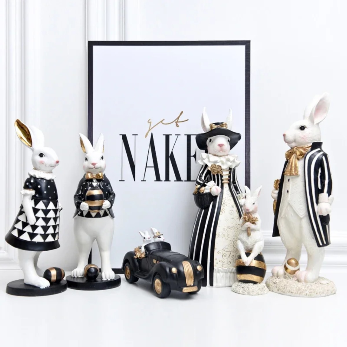 Home Decor Za - 창의적인 목가적인 궁전 토끼 가족 장식,