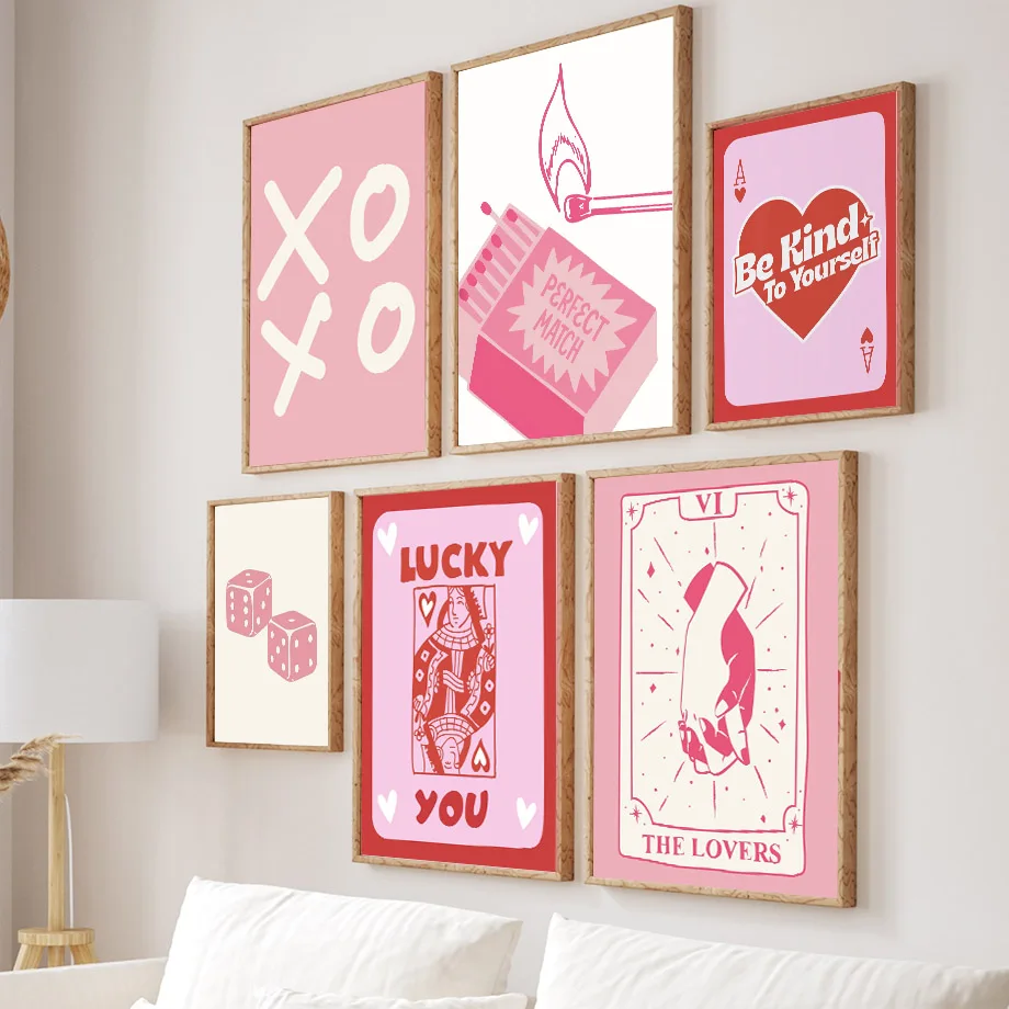 핑크 러키 포커 퀸 하트 다이스 매치 팝 Y2K 아트  - Home Decor Y2K 리뷰 및 가격