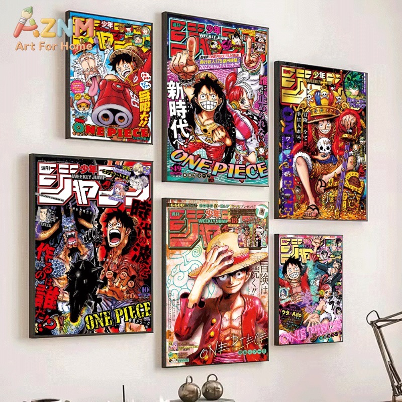 원피스 주간 소년 점프 잡지 표지 캔버스 벽 장식, 액 - Home Decor Magazine 리뷰 및 가격