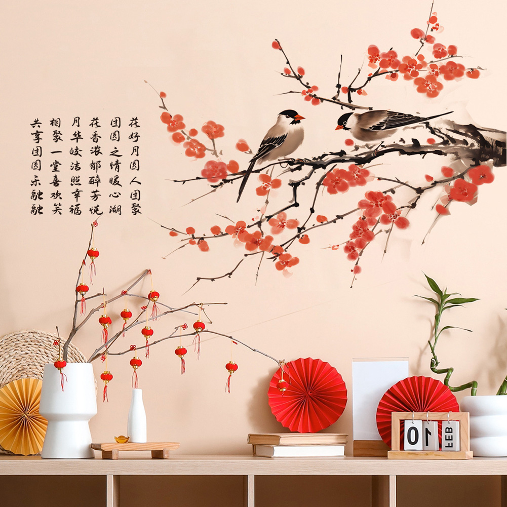 중국 스타일 매화 새 벽 스티커 거실 배경 장식 데칼  - Home Decor Indonesia 리뷰 및 가격