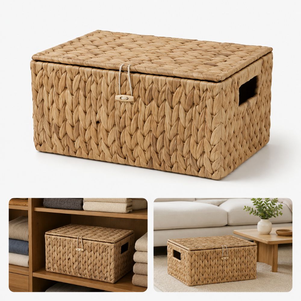 물히아신스 위커 수납 바구니 직사각형 손잡이 내장 뚜껑 - Rattan Plant Basket 리뷰 및 가격