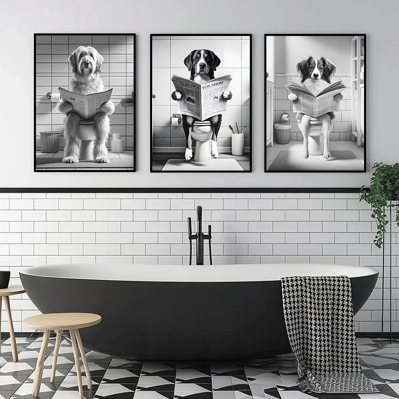 (1pc 프레임리스) 화장실에 앉아 신문을 읽고 있는  - Home Decor Magazine 리뷰 및 가격